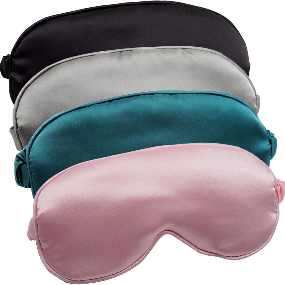 LERSVICVIL Sleep Mask 4 Pack Silk Eye Cover Soft Satin Blindfold Elastic Strap Night Eyeshade Travel Nap for Women Men