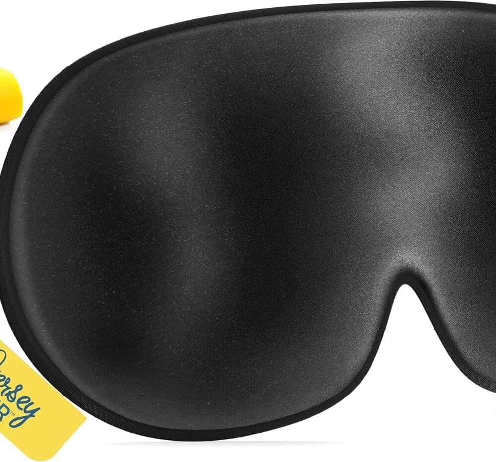 Jersey Slumber 100% Silk Sleep Mask for Women Men Side Sleeper - Light Blocking Eye Mask for Sleeping, Zero Pressure Soft Blindfold, Adjustable Strap, Silk Eye Cover for Travel Nap - Black