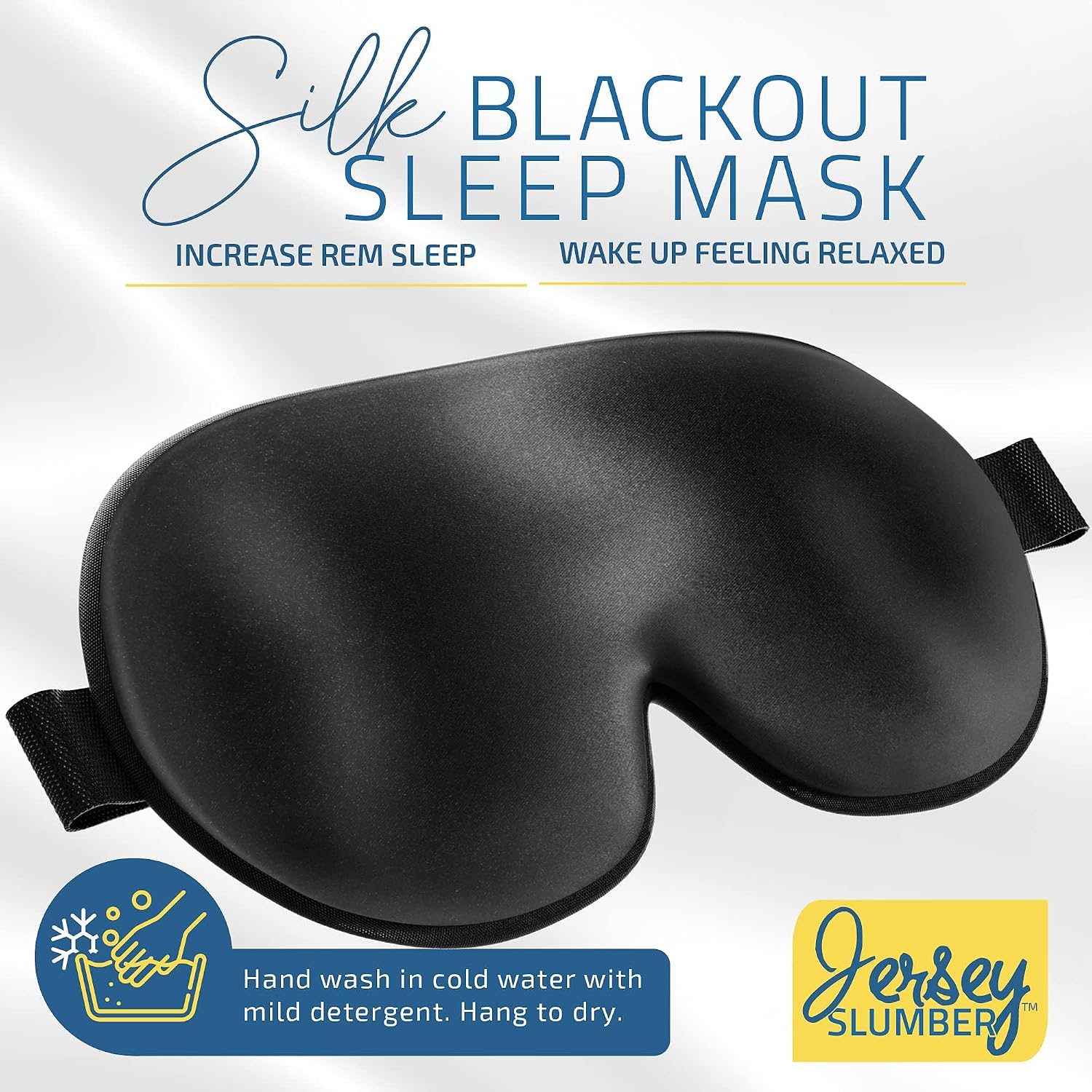 Jersey Slumber 100% Silk Sleep Mask for Women Men Side Sleeper - Light Blocking Eye Mask for Sleeping, Zero Pressure Soft Blindfold, Adjustable Strap, Silk Eye Cover for Travel Nap - Black - Image 2
