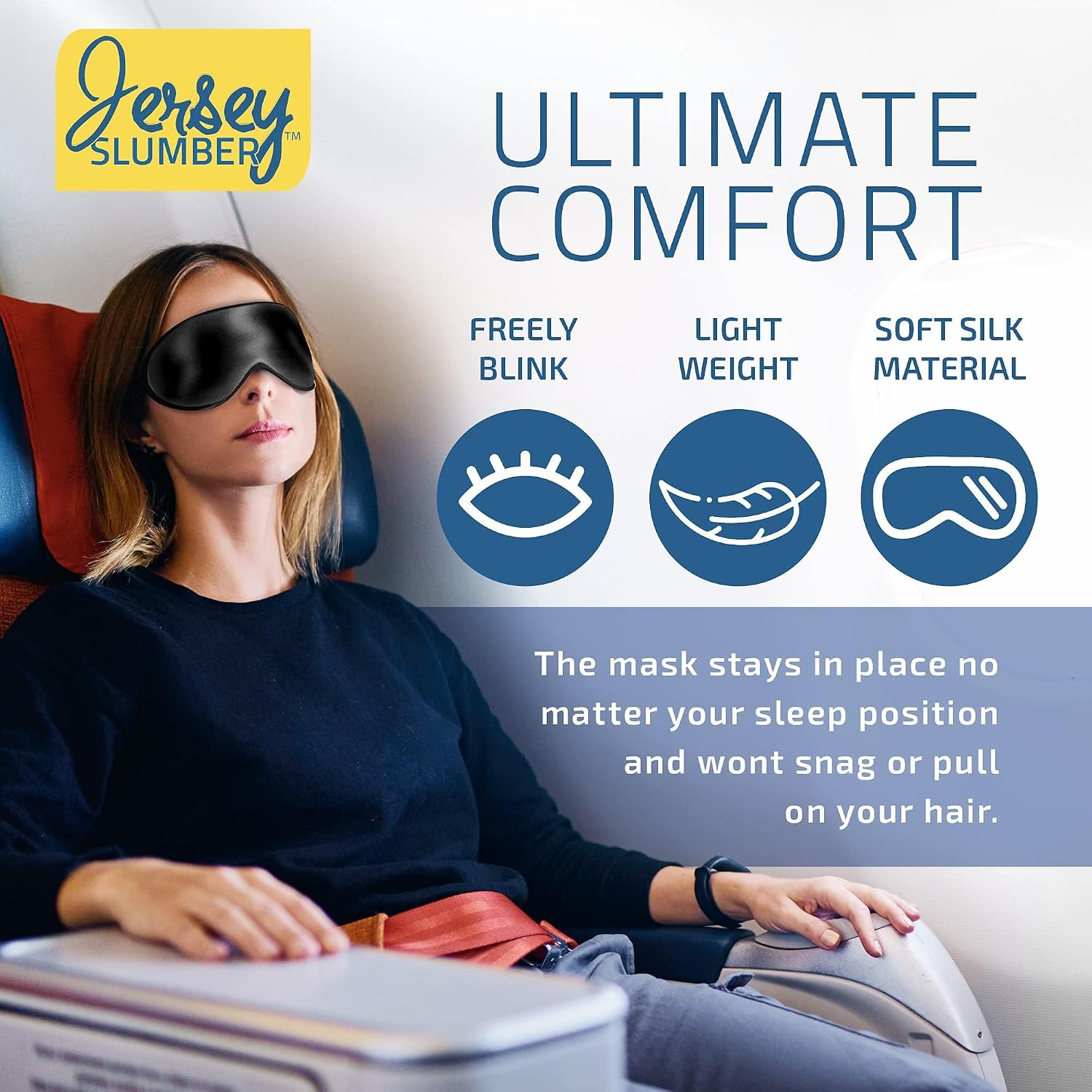 Jersey Slumber 100% Silk Sleep Mask for Women Men Side Sleeper - Light Blocking Eye Mask for Sleeping, Zero Pressure Soft Blindfold, Adjustable Strap, Silk Eye Cover for Travel Nap - Black - Image 3