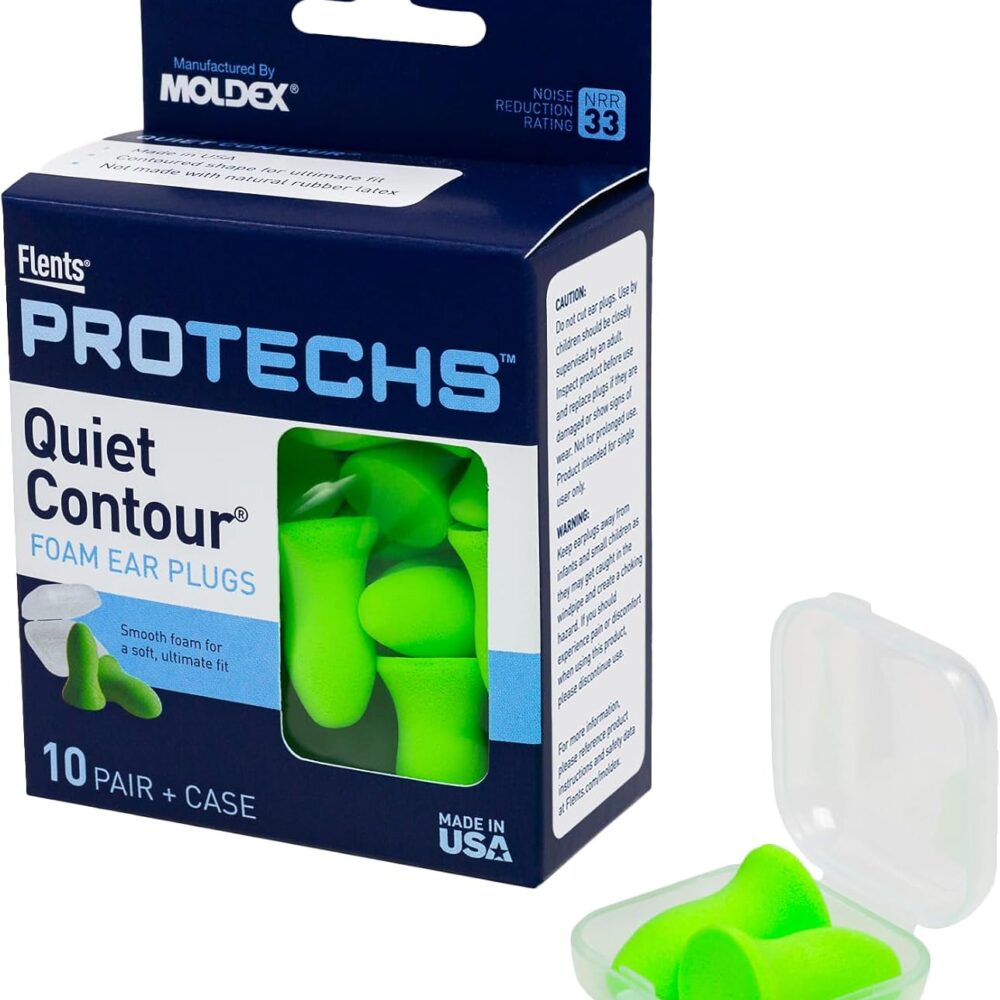 Flents Protechs Quiet Contour Foam Ear Plugs, NRR 33, 10 Pair, Green
