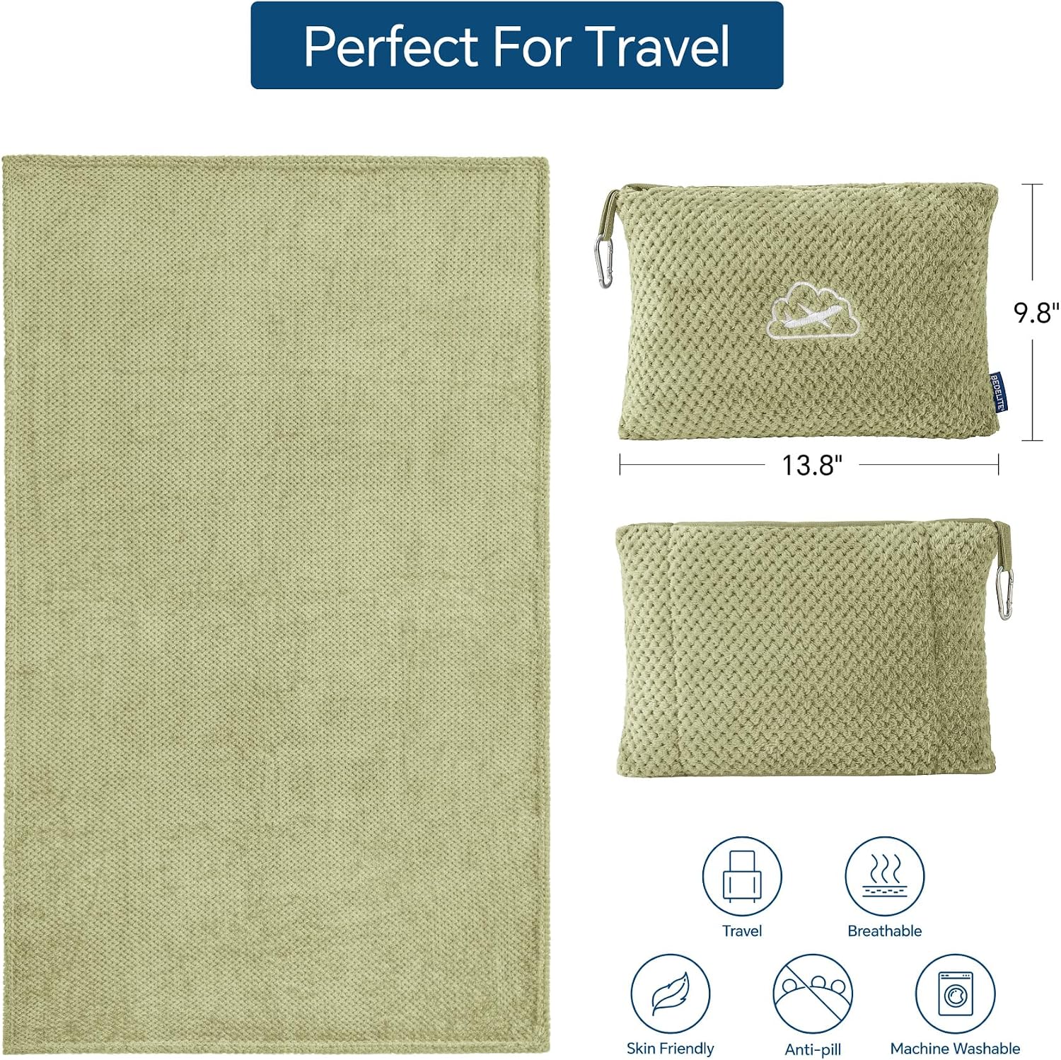 BEDELITE Travel Blanket with Bag, Jacquard Fleece Blanket 65"x40", Sage - Image 3