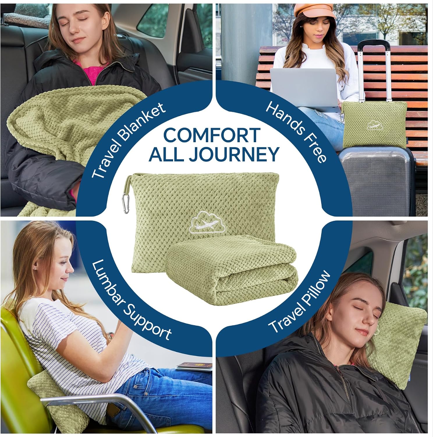 BEDELITE Travel Blanket with Bag, Jacquard Fleece Blanket 65"x40", Sage - Image 4