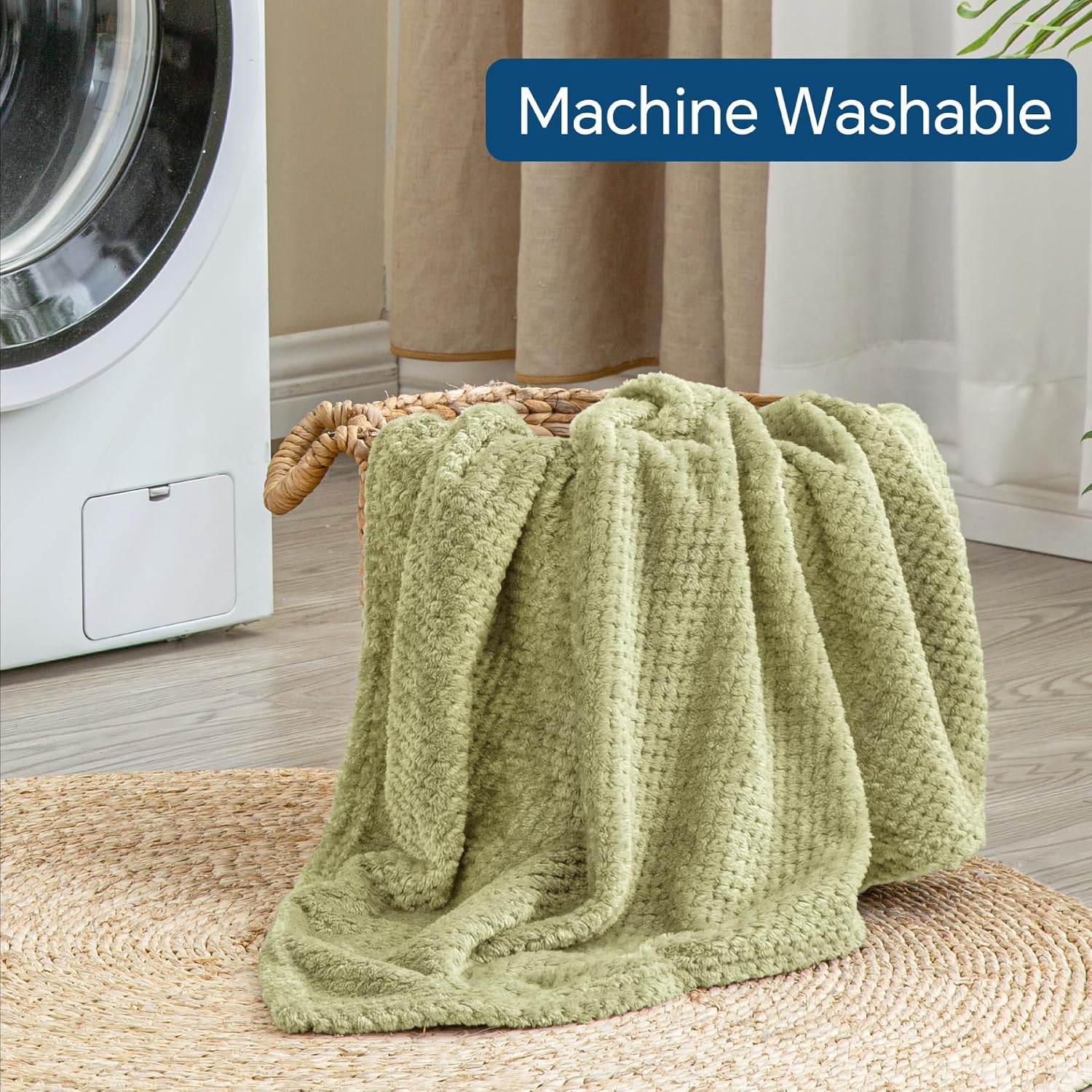 BEDELITE Travel Blanket with Bag, Jacquard Fleece Blanket 65"x40", Sage - Image 9