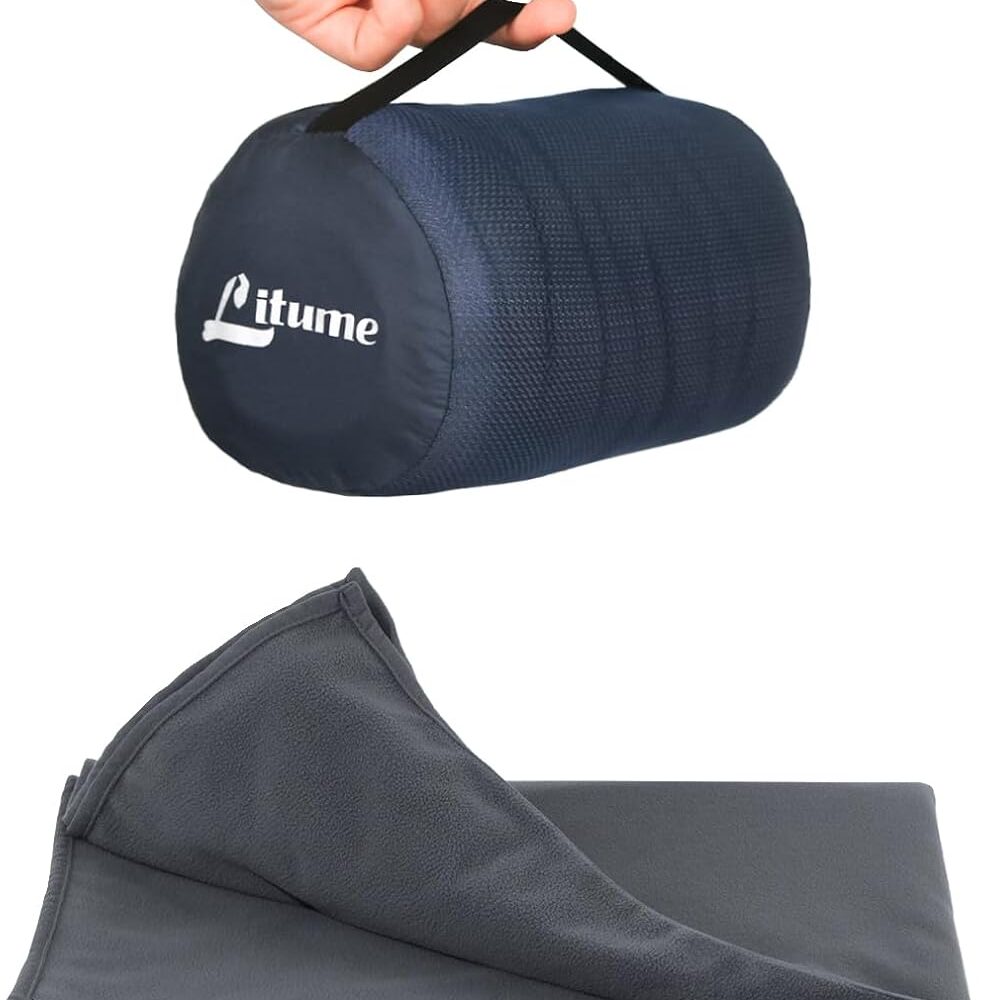 Litume Compact Travel Blanket for Airplane, Fleece, Dark Grey