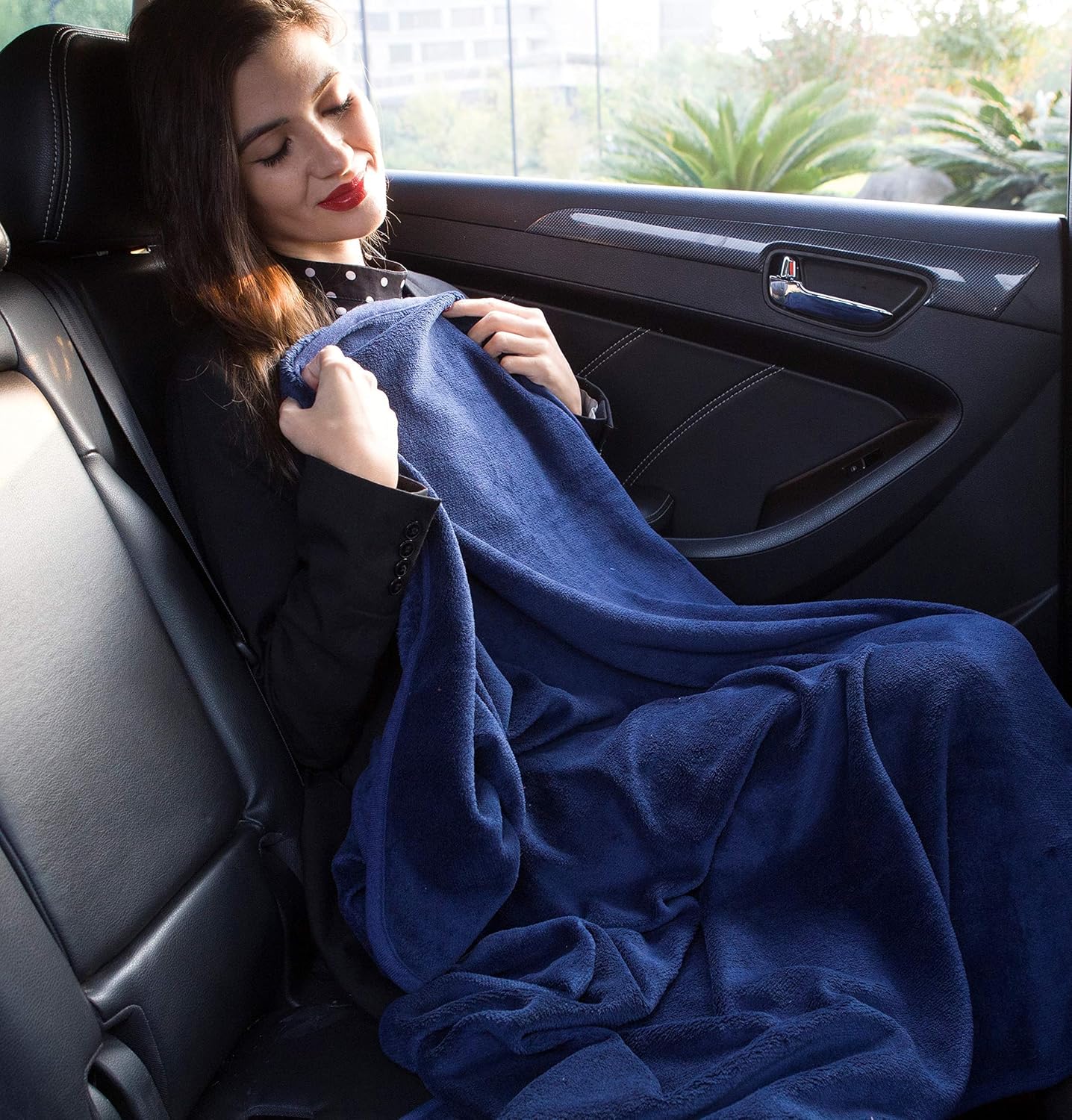 BlueHills Premium Soft Travel Blanket Pillow Airplane Compact - Navy Blue - Image 4