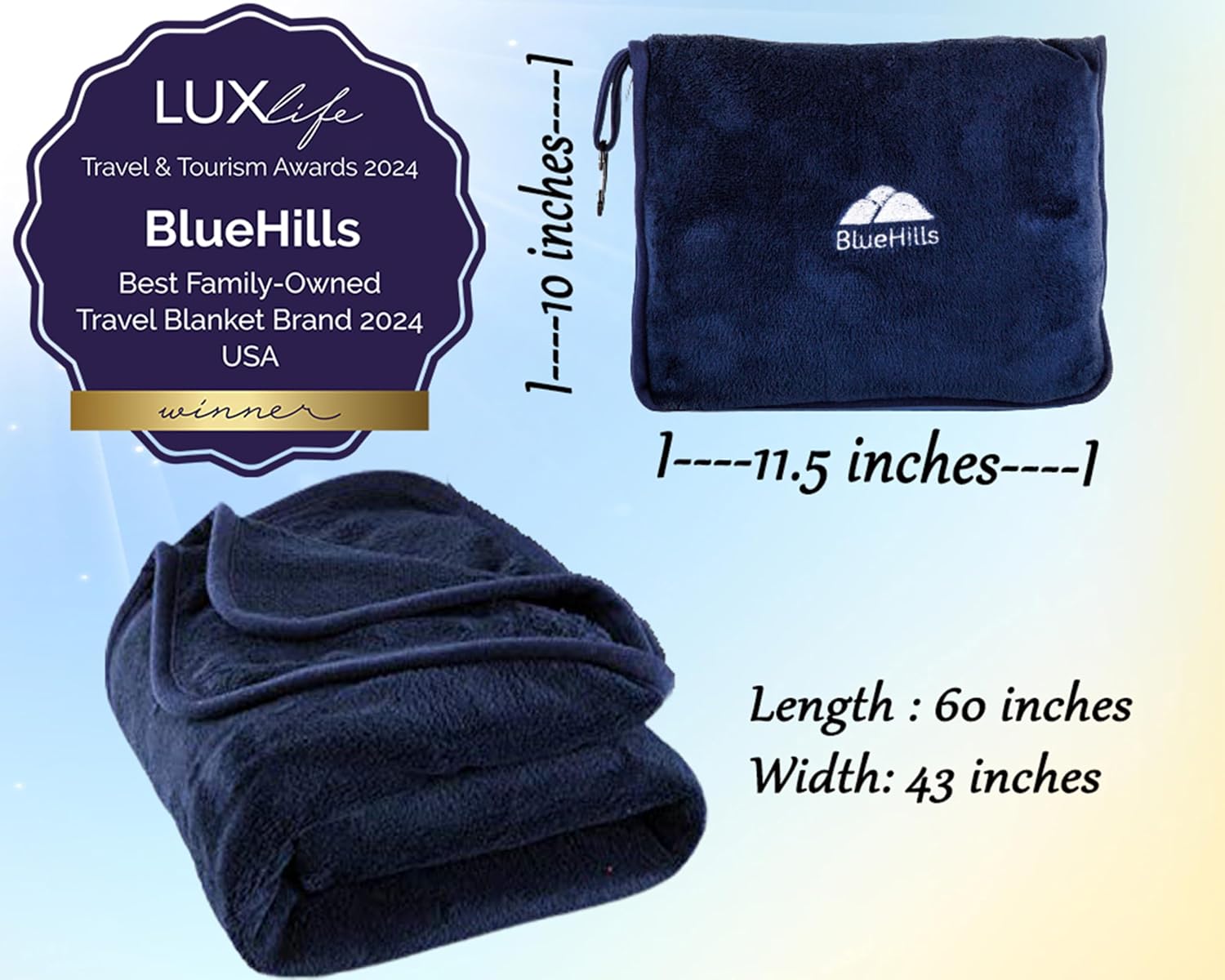 BlueHills Premium Soft Travel Blanket Pillow Airplane Compact - Navy Blue - Image 5